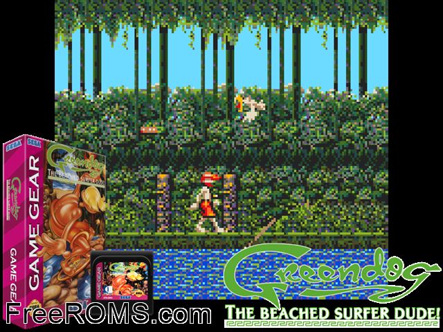 Greendog alt Game Gear game showing 3D box cover and gameplay screenshot
